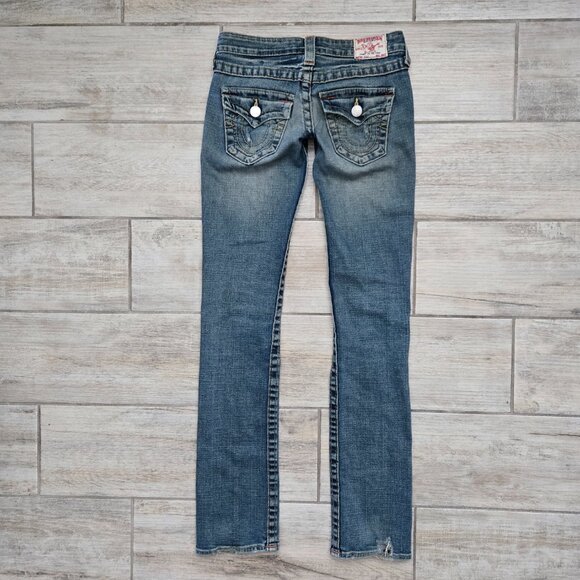 True Religion Billy Boot Cut Low Rise Jeans Women's Dusty Faded Flap Pockets 25 - Picture 2 of 11